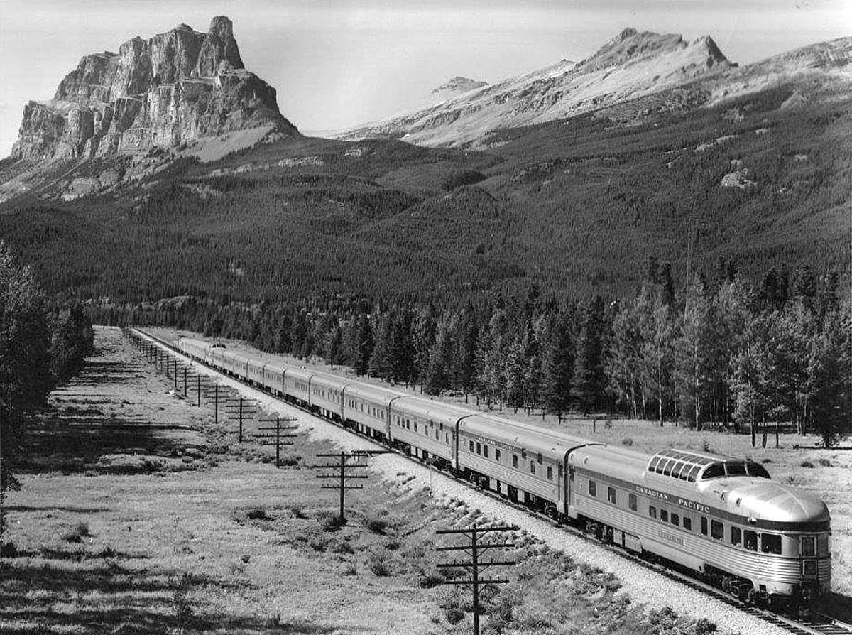 The then-new Canadian trainset in the Rockies.