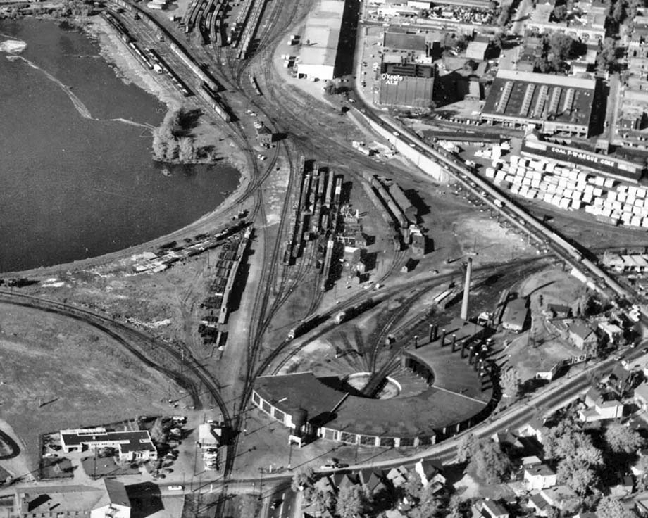 An aerial photo of the CPR roundhouse.