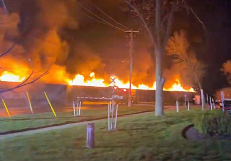 Several railway cars went up in flames.