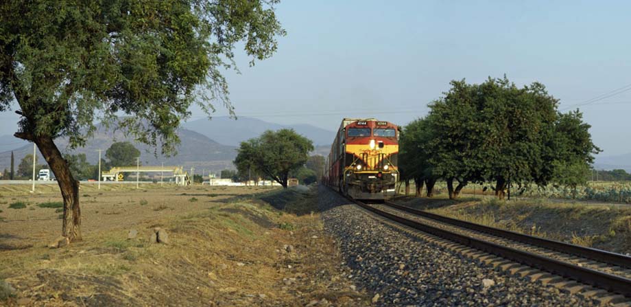 A KCS de Mexico intermodal train.