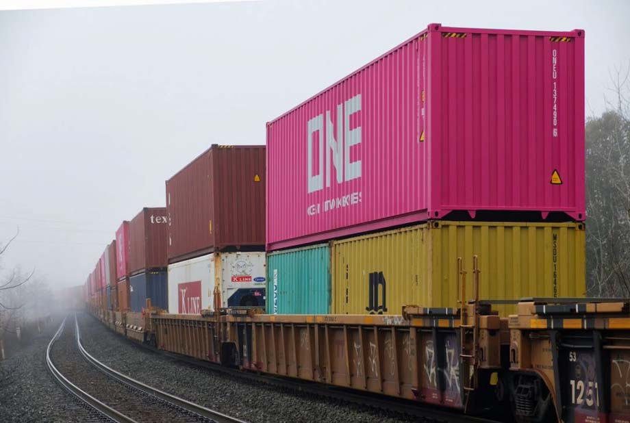 A double-stack container train.