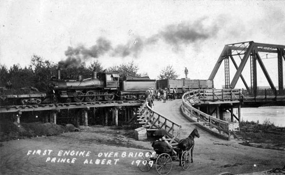 First steam engine over the Prince Albert Railway Bridge.