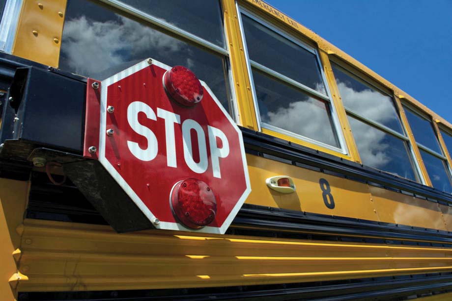 A typical yellow school bus.