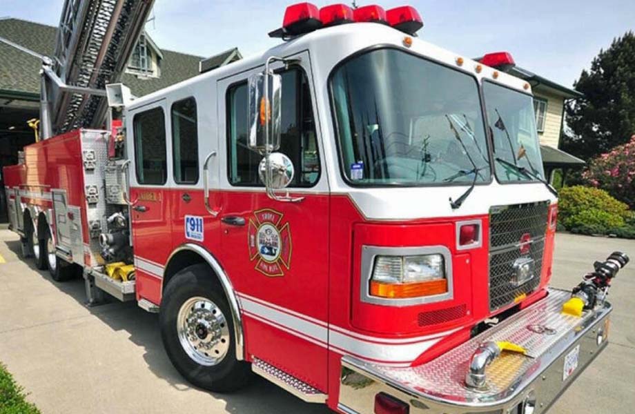 Sooke fire department ladder truck at the district firehall.