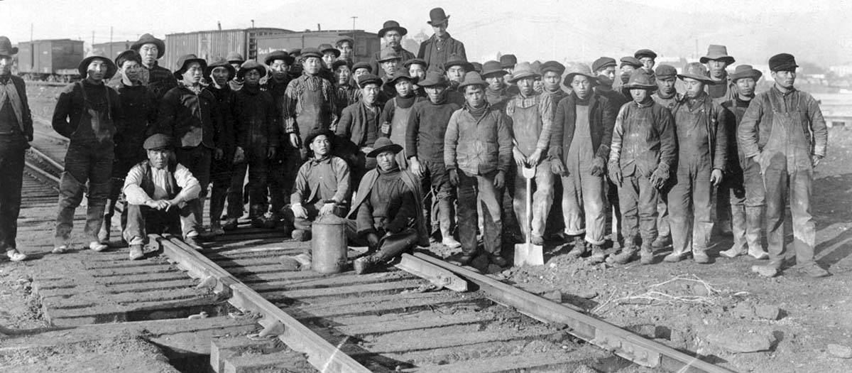 Railway construction workers.