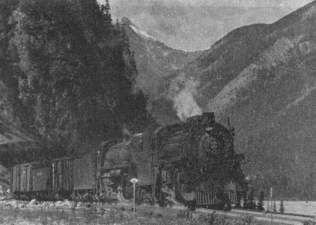 A double-header freight on Mount Stephen.