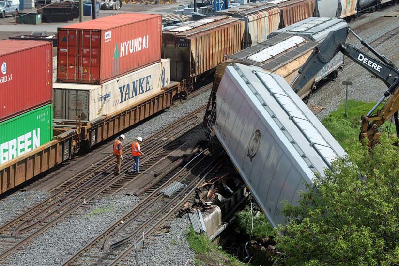 A derailment on the McVicar Creek bridge.