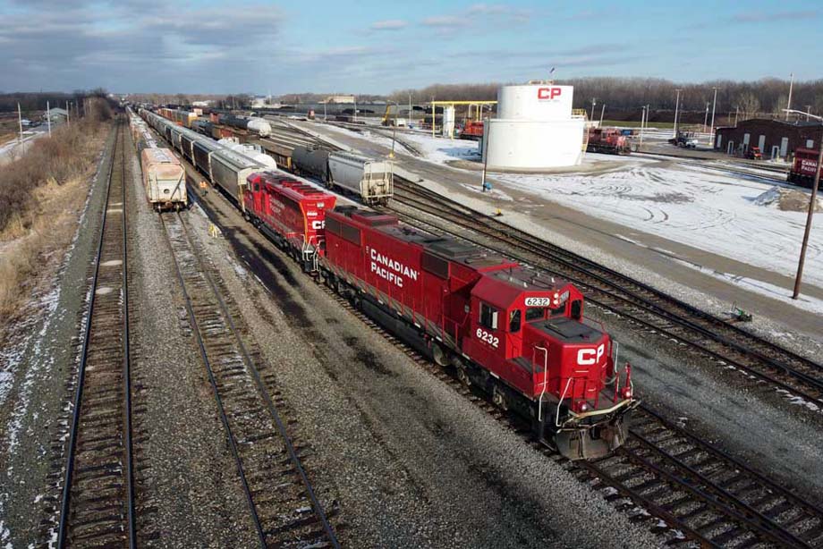 CP train B71 pauses at Nahant Yard in Davenport, Iowa.