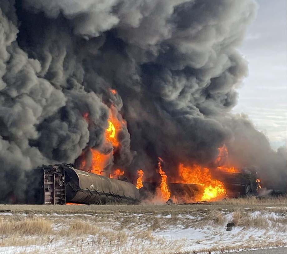 Burning LPG tank cars.