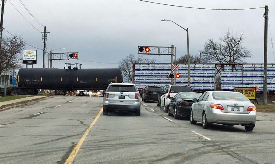 Traffic stopped at the Thorold Stone Road crossing.