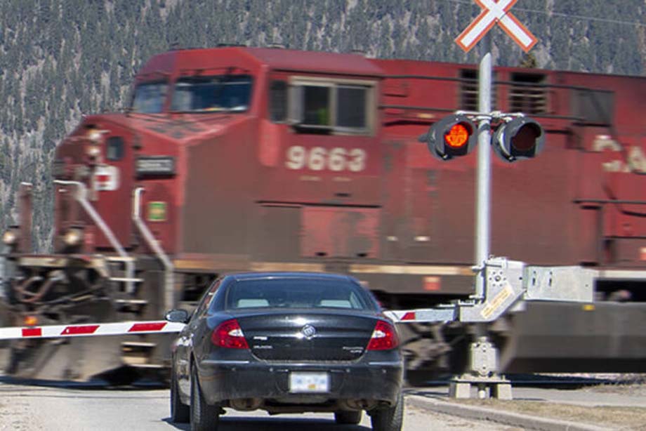 A railway grade crossing.