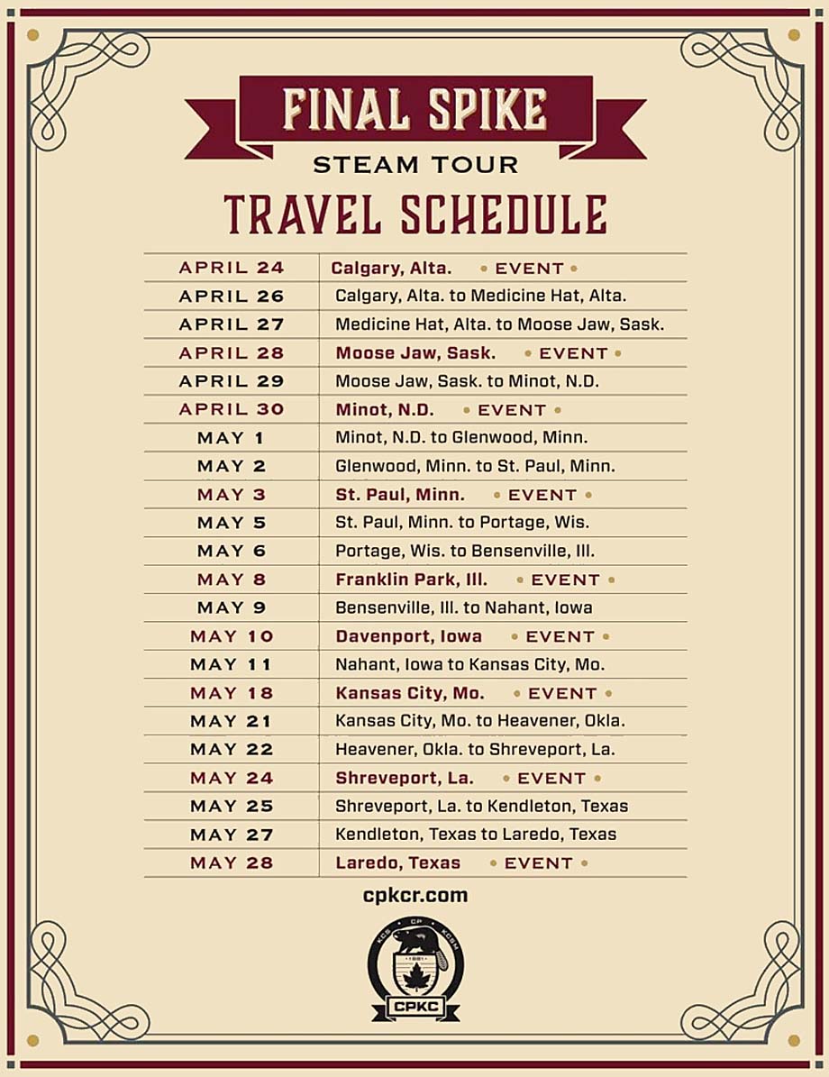 Final Spike Steam Tour schedule.