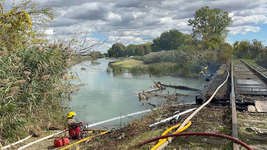 Fire crews at Running Creek Road.