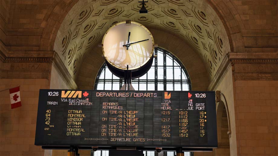 VIA departure board in Union Station.