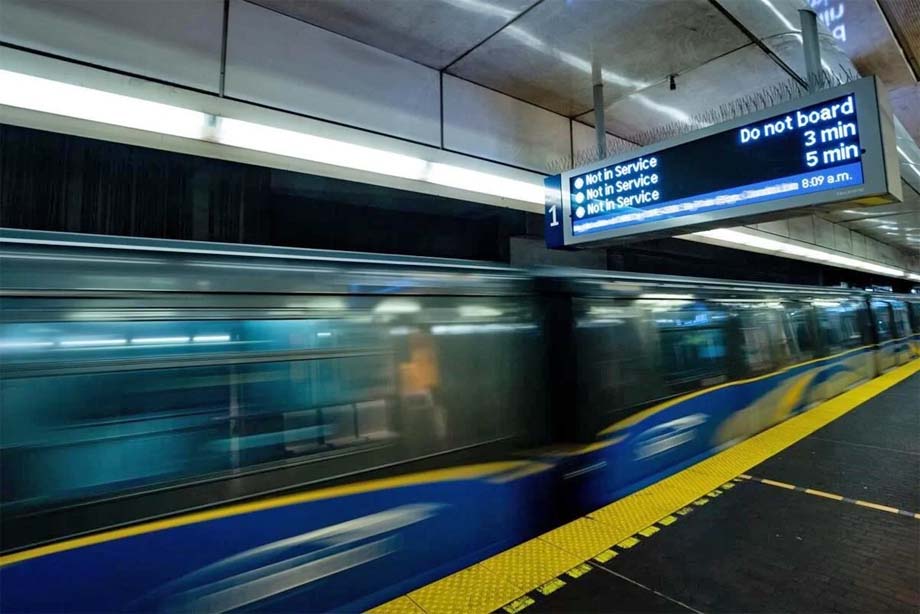 A SkyTrain information board.