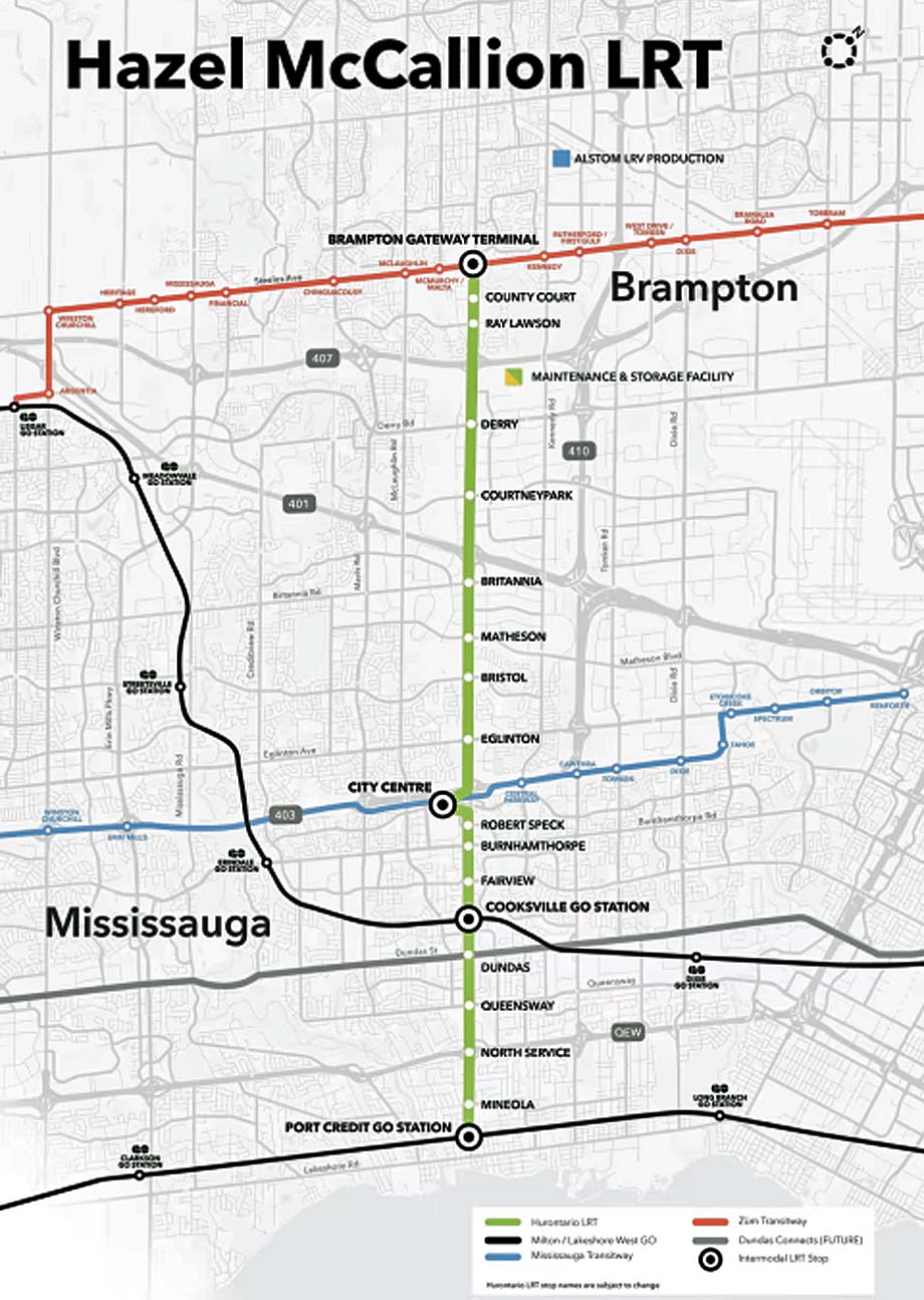 The route of the Hurontario LRT.