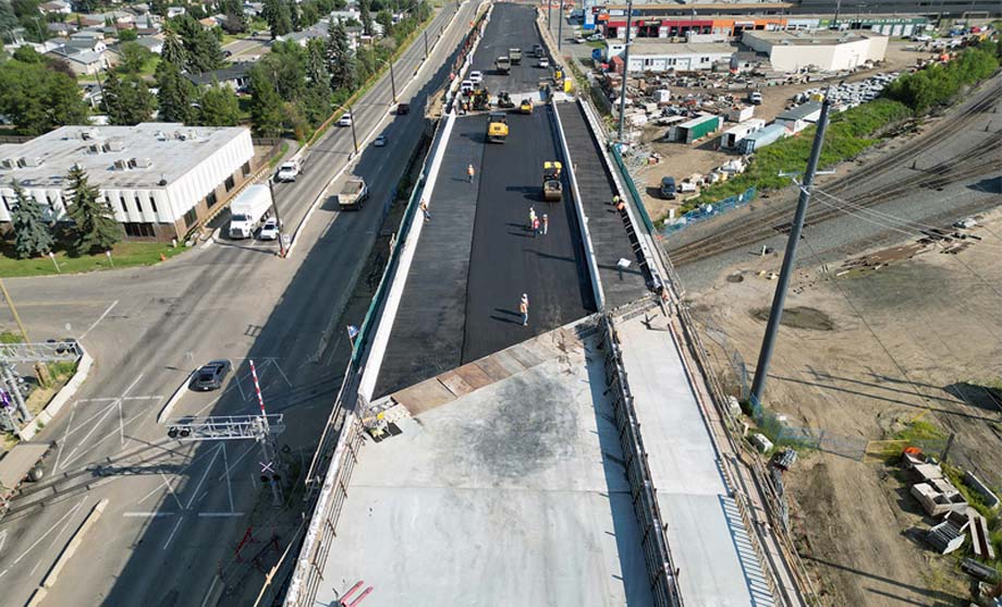 The overpass under construction.