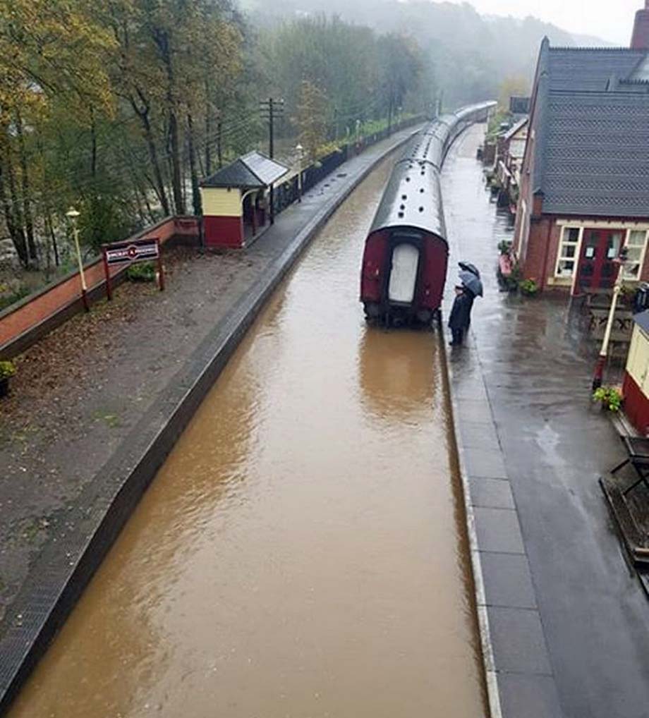 Flooded track beside Froghall Station.