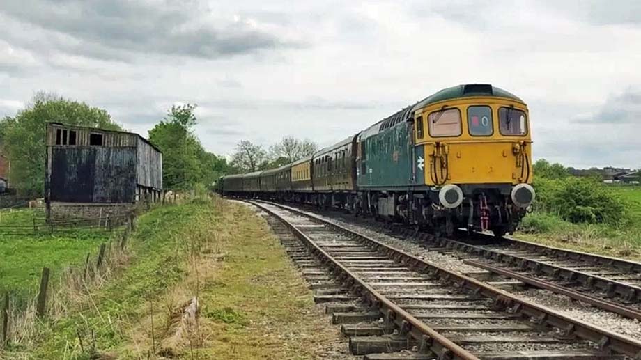 A heritage diesel locomotive hauled train.