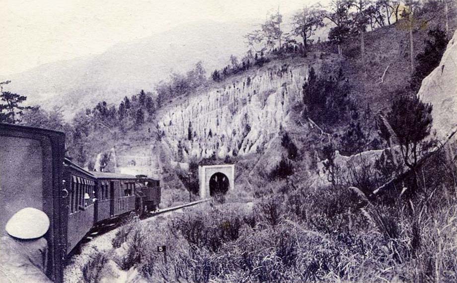 An HG 4/4 locomotive heads a train on the Langbian Cog Railway.