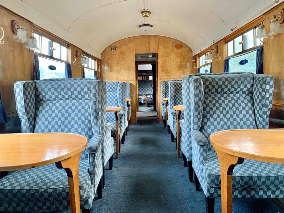 The first class railway car interior.